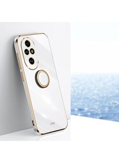 For Honor 200 Pro XINLI Straight 6D Plating Gold Edge TPU Shockproof Case with Ring Holder(White)