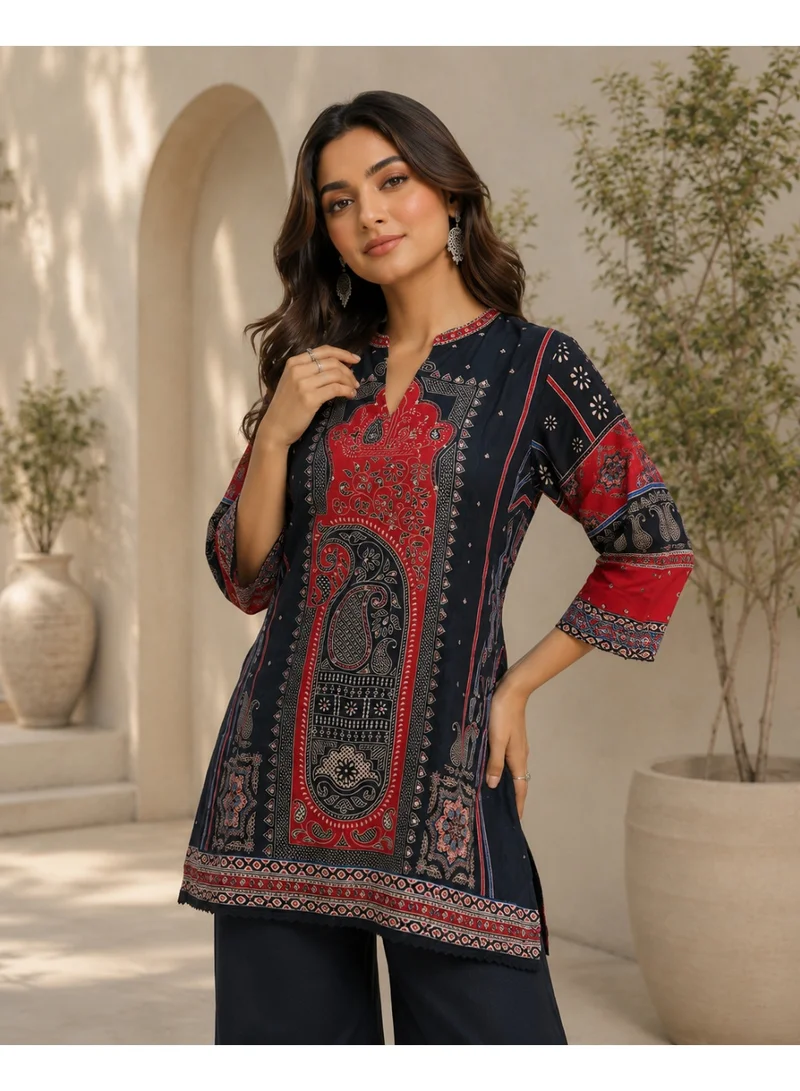 Lehar Women's Black Paisley Printed Co-Ord Set with Wide-Leg Palazzo Pants