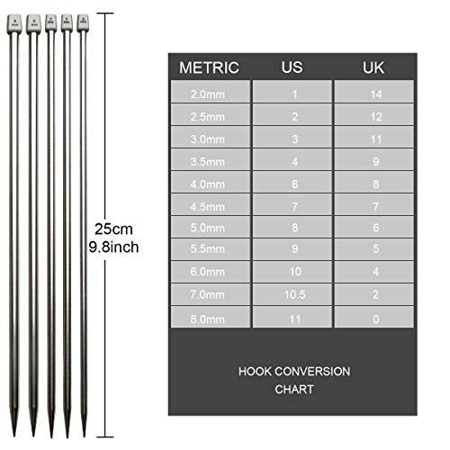 KOKNIT 11 Pairs Knitting Needle Set, 10'' Length Stainless Steel Single Pointed Sweater Staight Needle Kit in Different Sizes, Great for Weaving or Knitting - Image 2