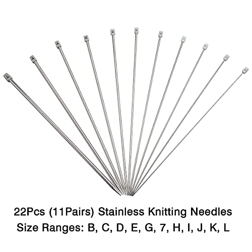 KOKNIT 11 Pairs Knitting Needle Set, 10'' Length Stainless Steel Single Pointed Sweater Staight Needle Kit in Different Sizes, Great for Weaving or Knitting - Image 3