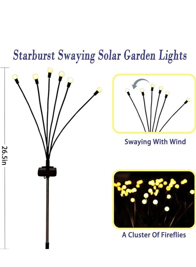 مجموعة من 2 مصباح حديقة يعمل بالطاقة الشمسية للاستخدام الخارجي، 6 مصابيح LED متأرجحة تعمل بالطاقة الشمسية، تتأرجح مع الرياح، مصابيح خارجية مقاومة للماء تعمل بالطاقة الشمسية لتزيين الفناء والمسار (أبيض دافئ) - Image 1