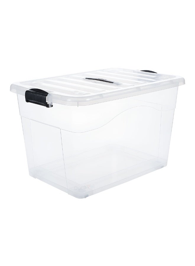 Duravel 50L Clear Storage Boxes with Lockable Lid & Wheels,Transparent Plastic Organizers for Clothes, Toys, Tools, Office Supplies, Medicines & Crafts