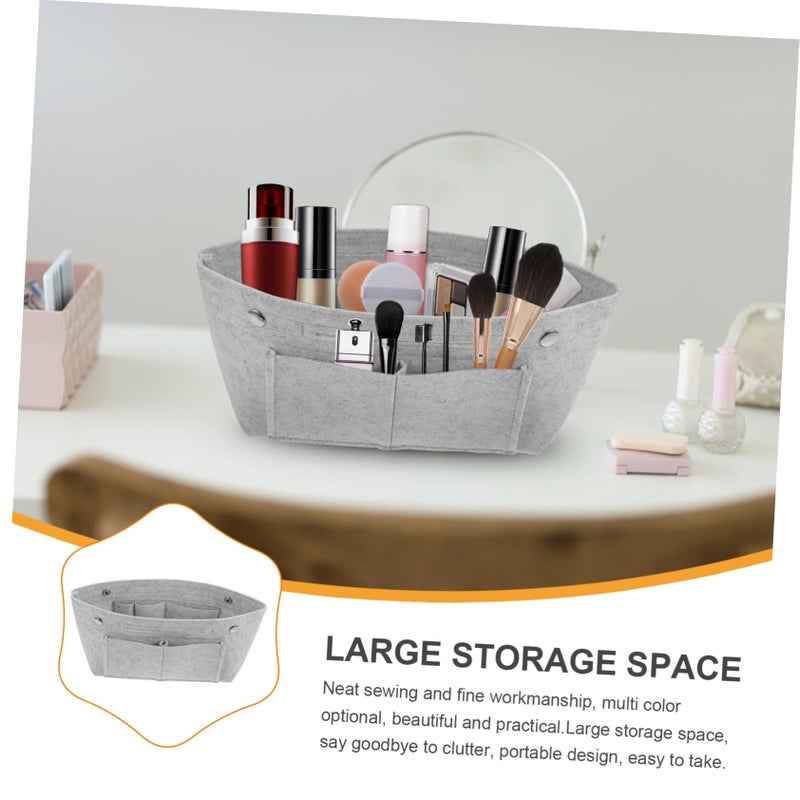 Grey Multi Function Felt Makeup Bag Large Capacity Organizer With Multiple Pockets For Travel And Daily Use - Image 5