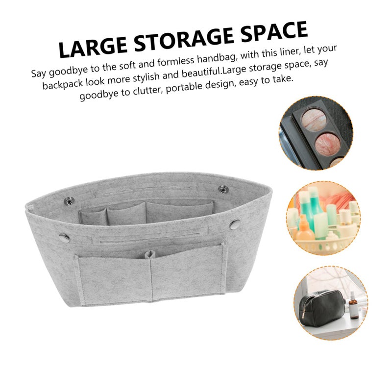 Grey Multi Function Felt Makeup Bag Large Capacity Organizer With Multiple Pockets For Travel And Daily Use - Image 4