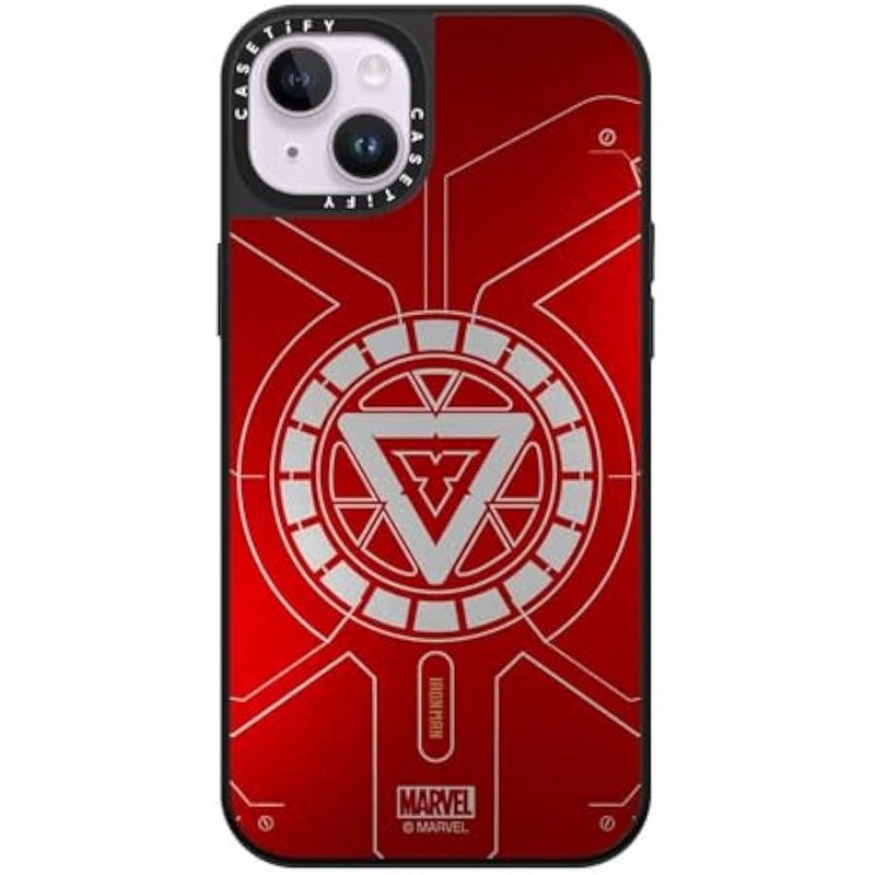 Casetify Mirror iPhone 14 Plus Case 【Iron Man Co-Lab/Reflective / 4.9ft Drop Protection/Compatible with Magsafe】 - Arc Reactor - Silver on Black - Image 1