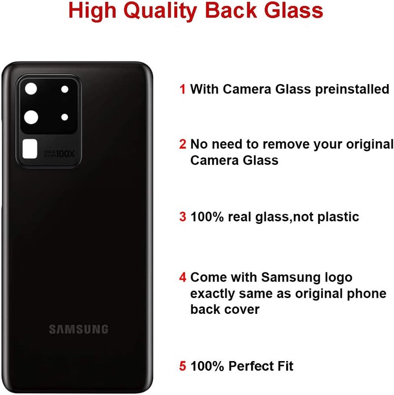 Perzework استبدال زجاج خلفي لجهاز سامسونج جالاكسي S20 ألترا مع مجموعة أدوات الإصلاح (أسود كوني) - Image 3