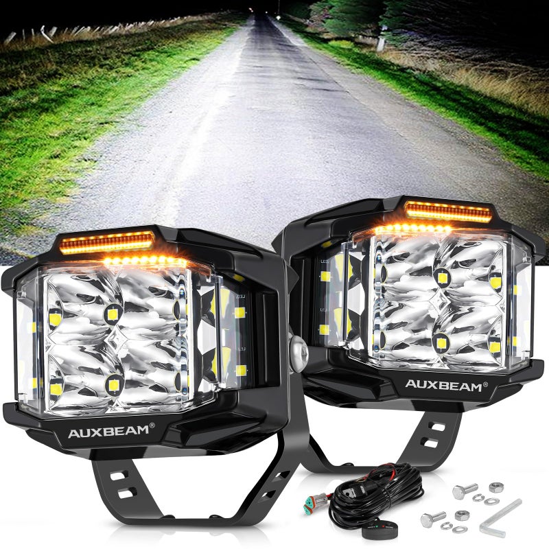 Auxbeam 4" 92W Cube LED Pod with Amber DRL, V-MAX Series Offroad Pod Lights with Side Shooter & Amber Covers, Offroad LED Cube Offroad Square Light 270Â°Combo Beam Auxiliary Light for Truck Jeep ATV - Image 2