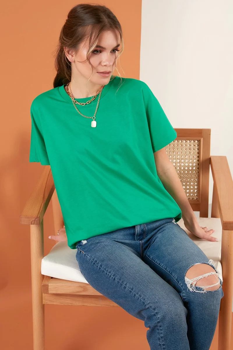 ليلا Oversize 100% Cotton Crew Neck Basic T Shirt Women's T Shirt 5864489
