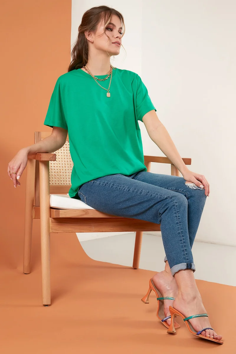 ليلا Oversize 100% Cotton Crew Neck Basic T Shirt Women's T Shirt 5864489
