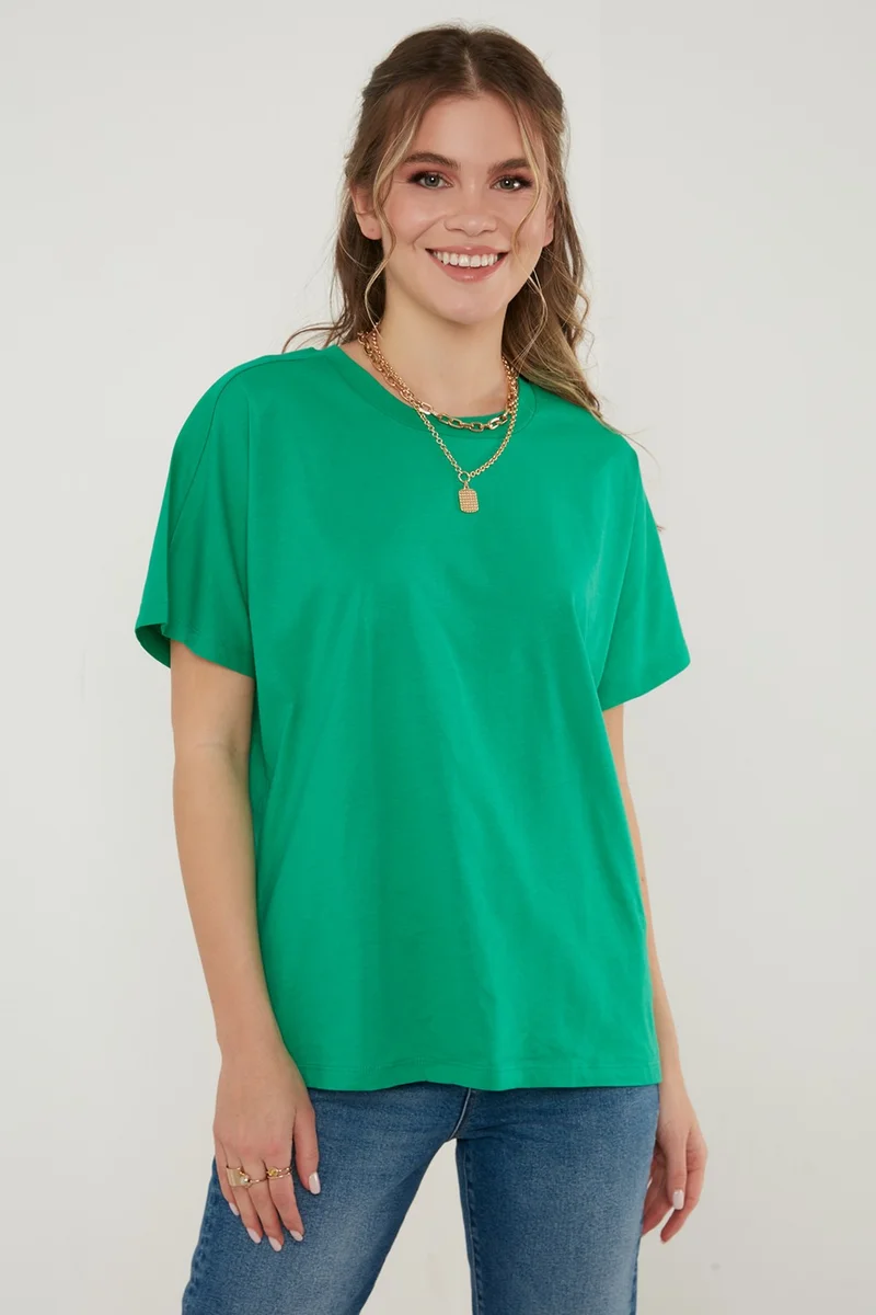 ليلا Oversize 100% Cotton Crew Neck Basic T Shirt Women's T Shirt 5864489