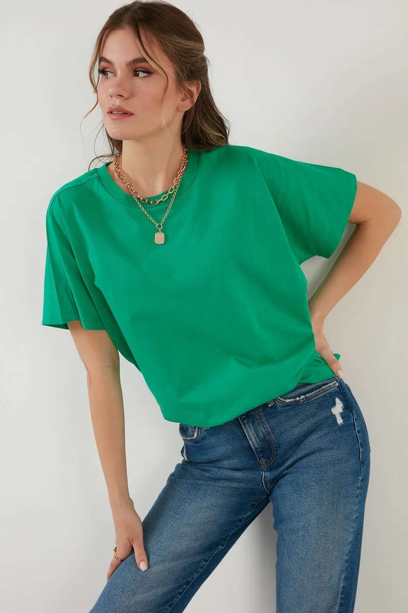 ليلا Oversize 100% Cotton Crew Neck Basic T Shirt Women's T Shirt 5864489