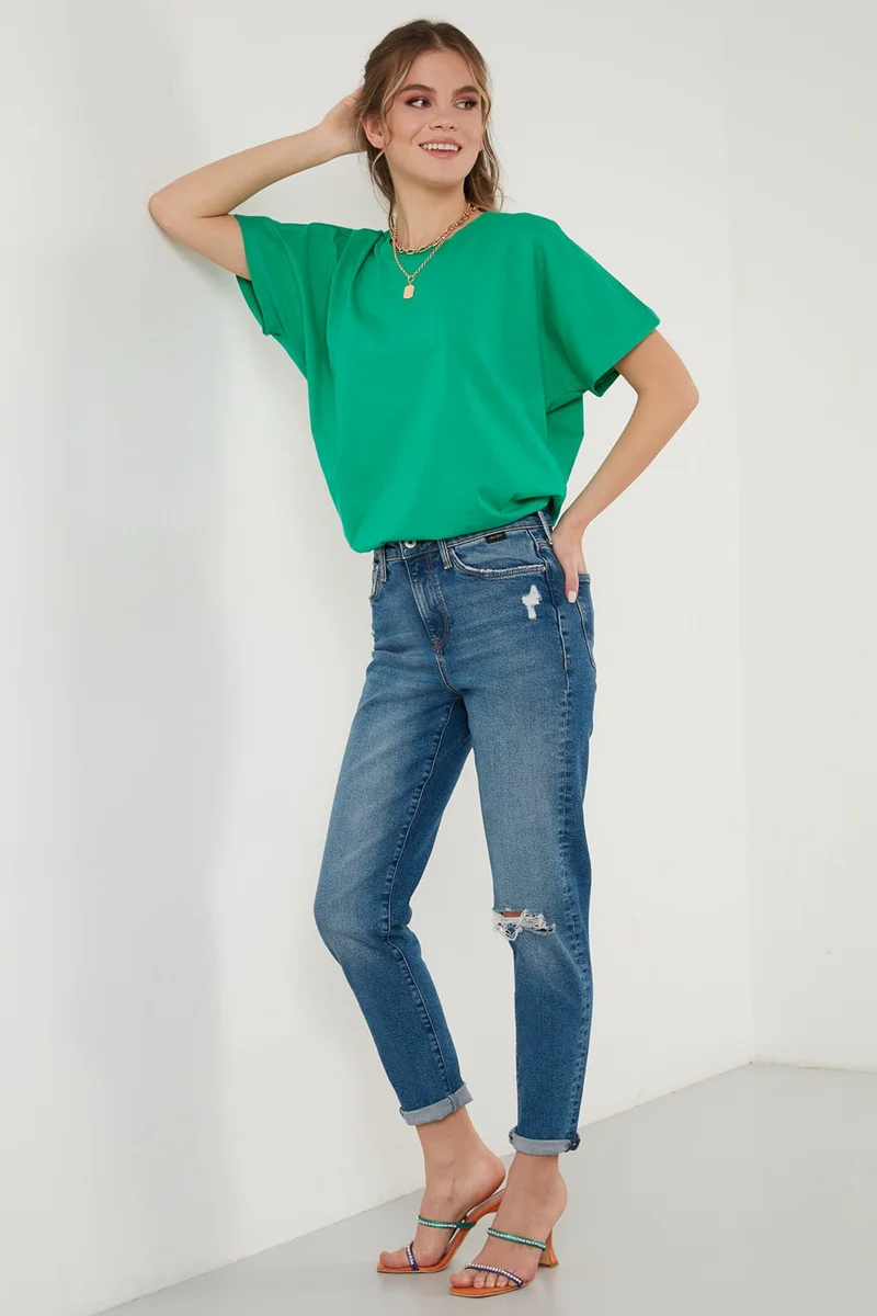 ليلا Oversize 100% Cotton Crew Neck Basic T Shirt Women's T Shirt 5864489