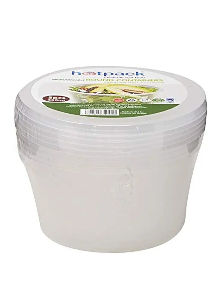 Hotpack Round Container With Lid, 5 Pcs