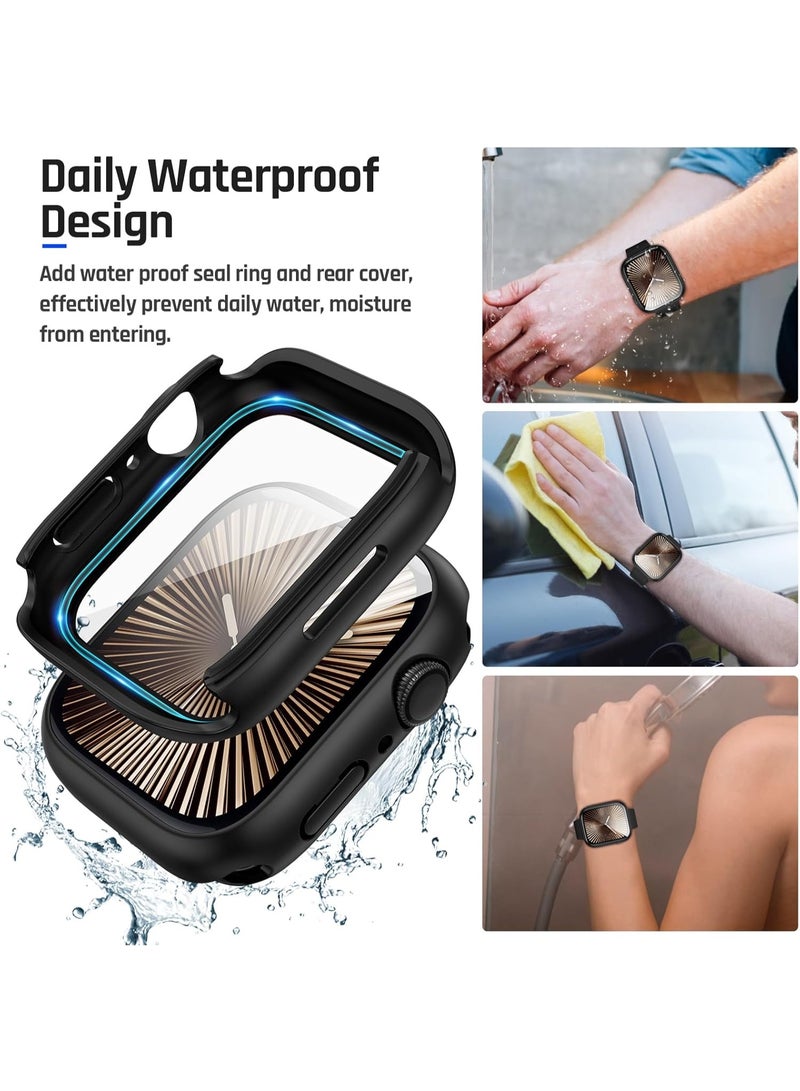 OLYSON 2 in 1 Waterproof Case Compatible for Apple Watch Series 11/10 Screen Protector 46mm, 360° Protective Glass Face Cover Hard PC Bumper + Back Frame for iWatch Accessories, 46 mm Black - Image 3