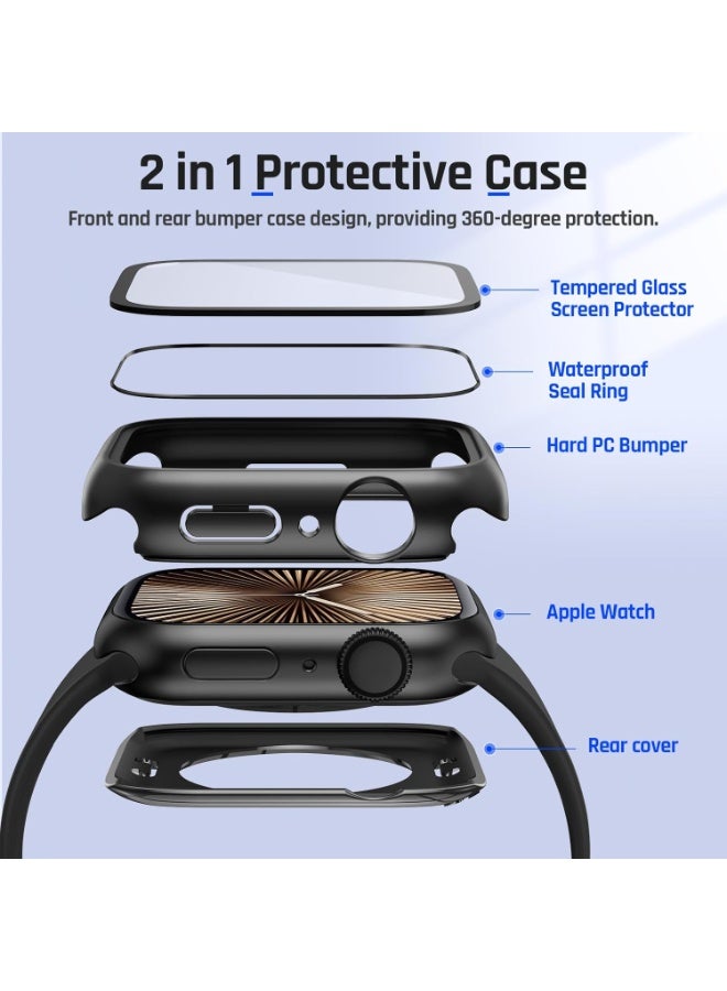 OLYSON 2 in 1 Waterproof Case Compatible for Apple Watch Series 11/10 Screen Protector 46mm, 360° Protective Glass Face Cover Hard PC Bumper + Back Frame for iWatch Accessories, 46 mm Black - Image 5