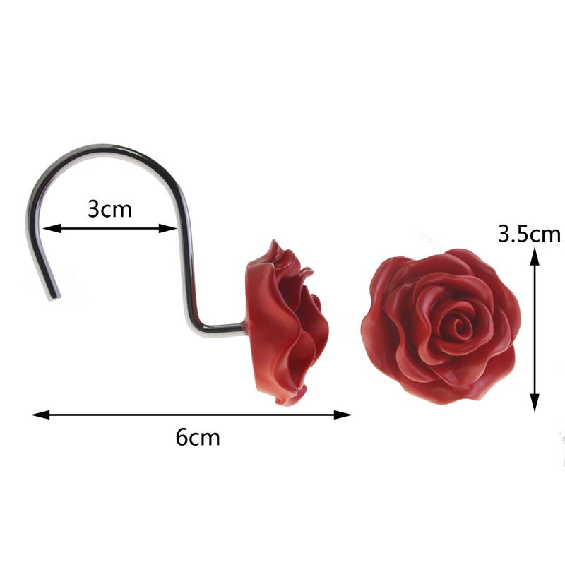 FINROS 12 PCS Home Fashion Decorative Anti Rust Shower Curtain Hooks Rose Design Shower Curtain Rings Hooks (RED) - Image 4