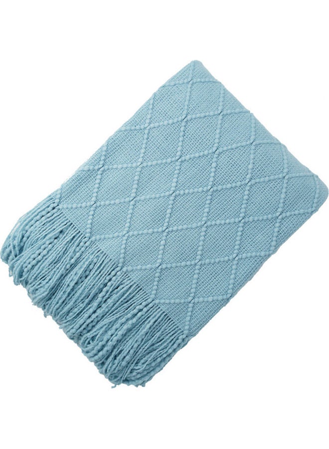 Knitted Soft Warm Blanket Cotton Lake Blue 127x172cm - Image 1