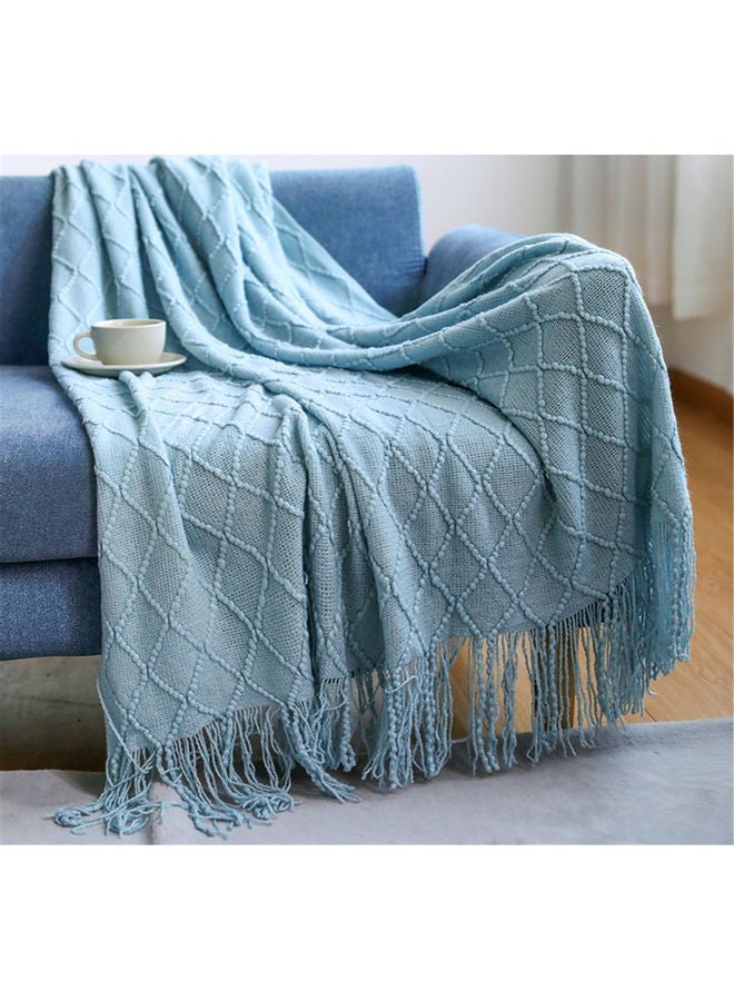 Knitted Soft Warm Blanket Cotton Lake Blue 127x172cm - Image 3