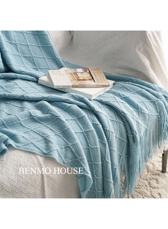 Knitted Soft Warm Blanket Cotton Lake Blue 127x172cm - Image 2