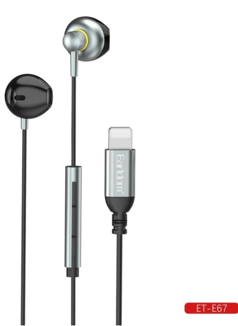 Generic - NEW ET-E67 Lightning Metal Wired Stereo Earphone - High-Quality Sound u0026 Sleek Gray Design - Image 1