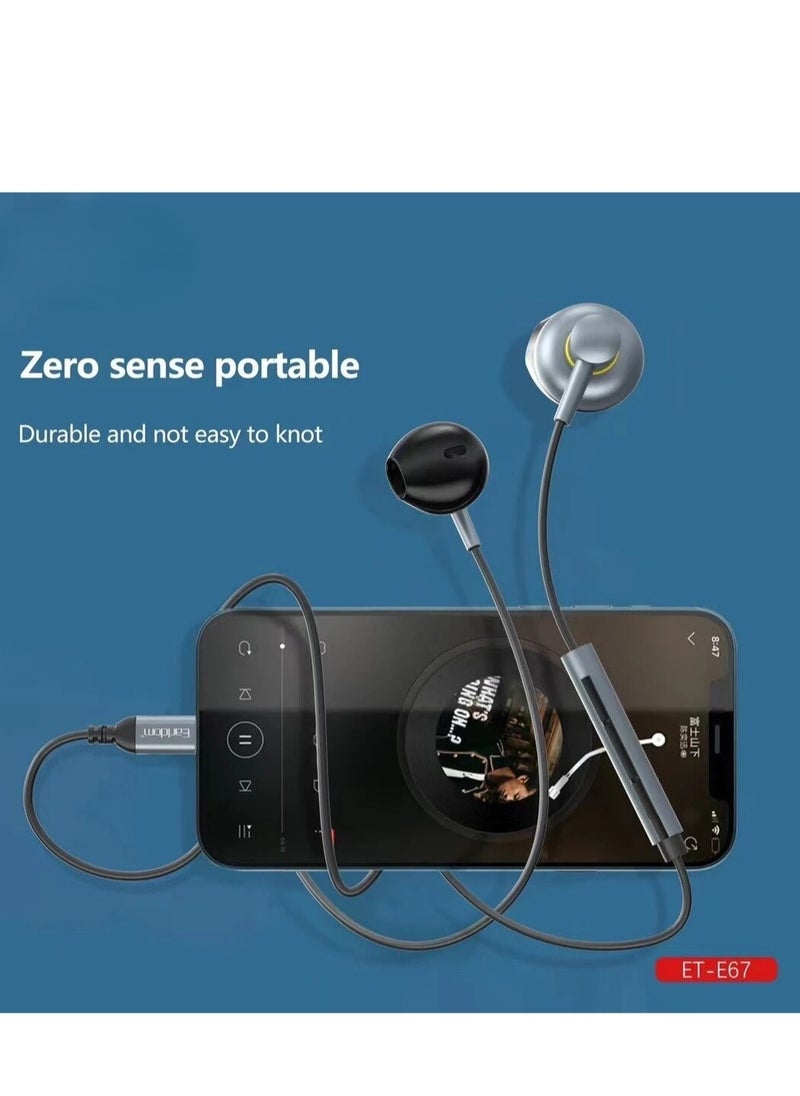 Generic - NEW ET-E67 Lightning Metal Wired Stereo Earphone - High-Quality Sound u0026 Sleek Gray Design - Image 1
