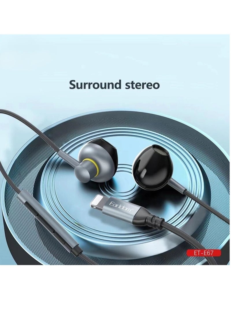 Generic - NEW ET-E67 Lightning Metal Wired Stereo Earphone - High-Quality Sound u0026 Sleek Gray Design - Image 1