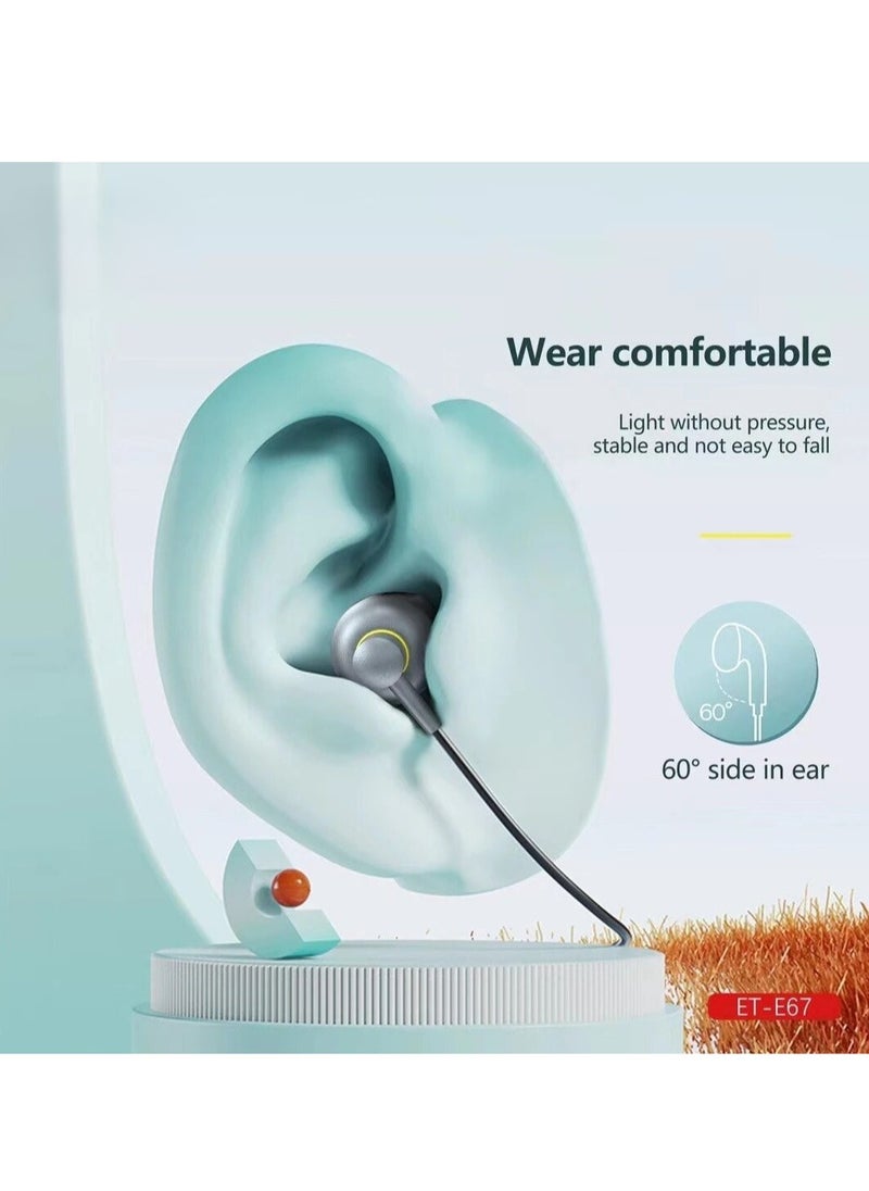 Generic - NEW ET-E67 Lightning Metal Wired Stereo Earphone - High-Quality Sound u0026 Sleek Gray Design - Image 1