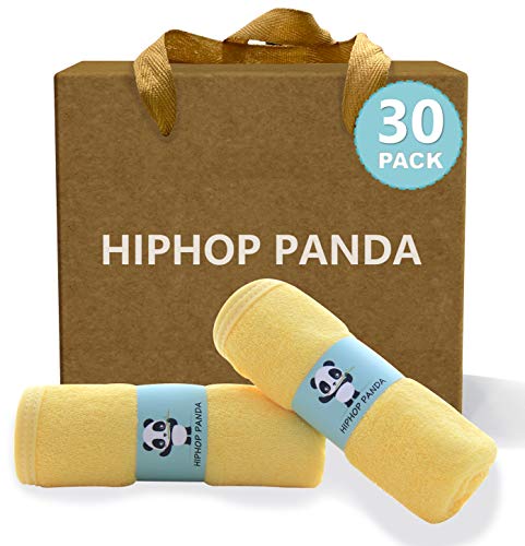 HIPHOP PANDA HIPHOP PANDA Baby Washcloths Rayon Made from Bamboo 2 Layer Ultra Soft Absorbent Newborn Bath Face Towel Reusable Baby Wipes for Delicate Skin Yellow 30 Pack 