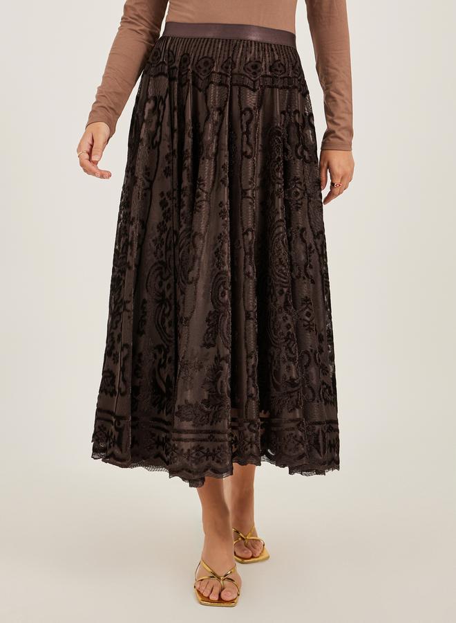 Styli Burnout Design A-Line Midi Skirt  - Image 2