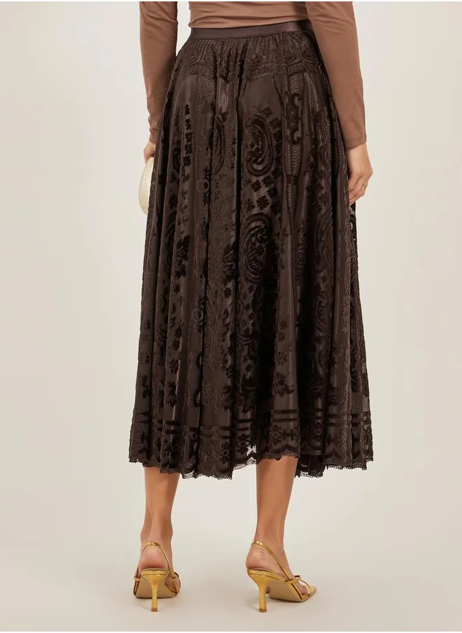 Styli Burnout Design A-Line Midi Skirt