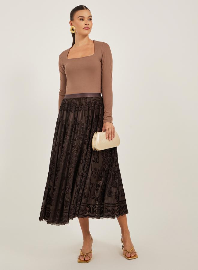 Styli Burnout Design A-Line Midi Skirt  - Image 1