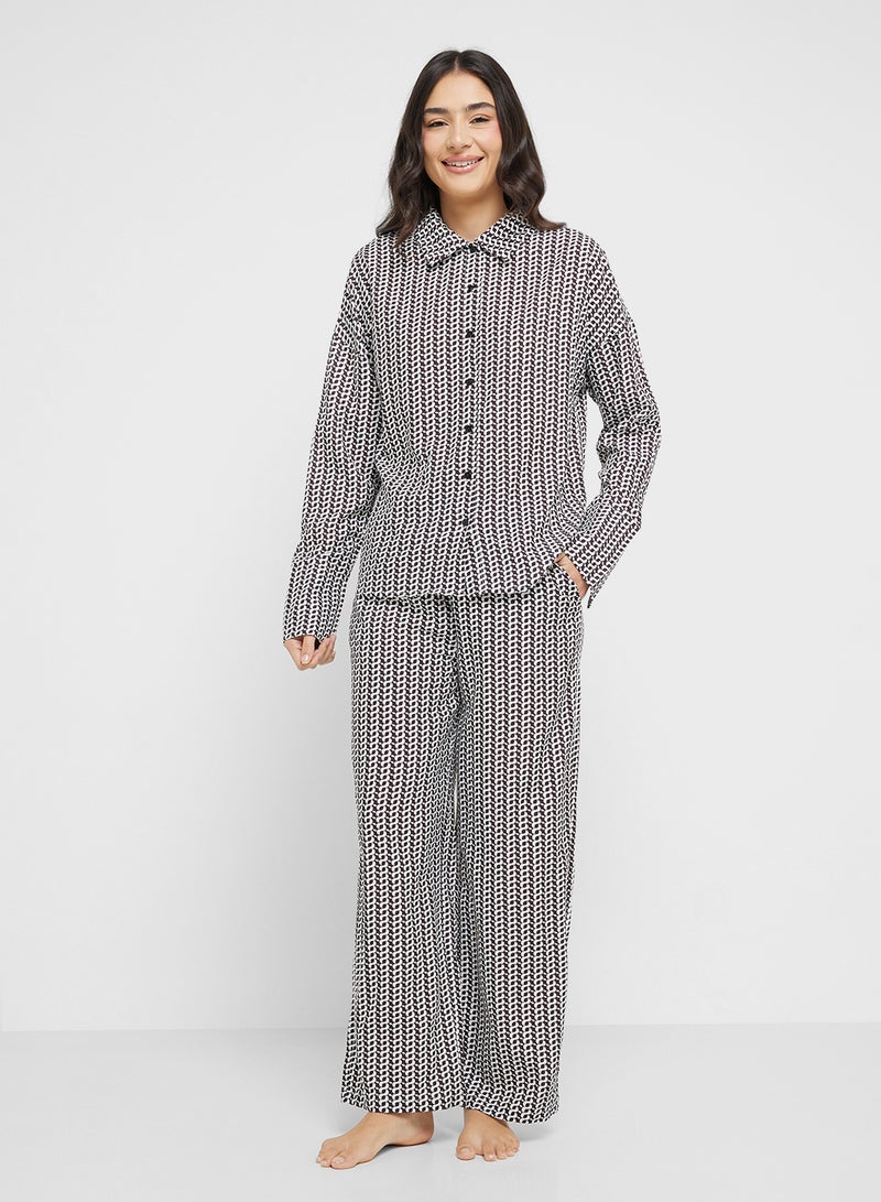 Ginger Textured Oversize Top & Pyjama Set With Frill Detail - Image 5