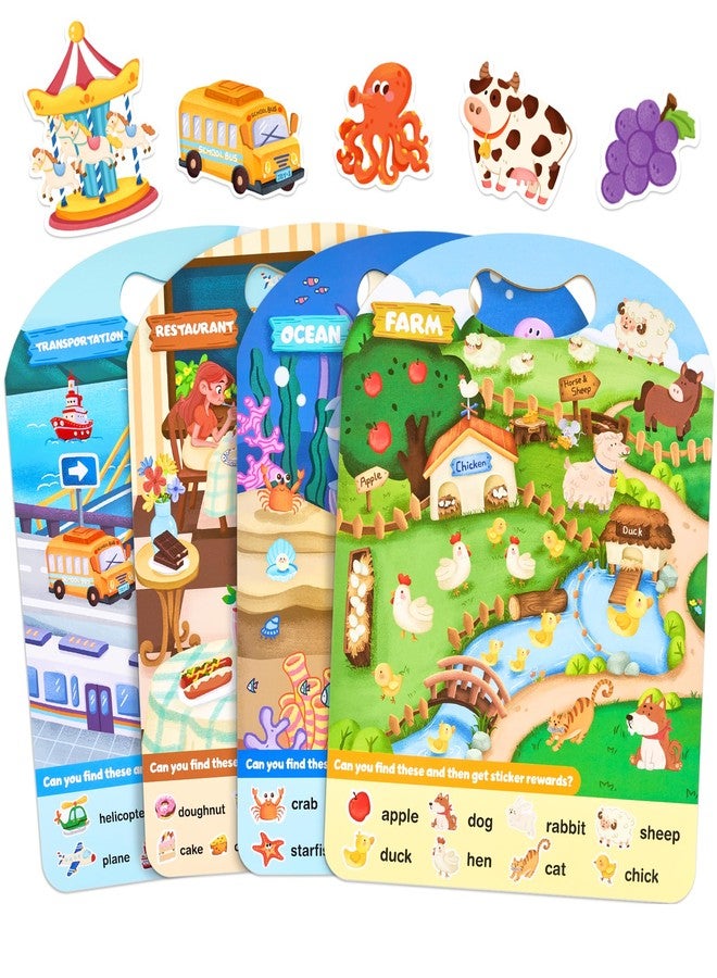 JoyCat Reusable Sticker Book Set (4-Pack), Kids Sticker Activity Books, 120+ Jelly Stickers for Toddlers, Travel Toys for Car Airplane Road Trips, Preschool Educational Learning Gifts for Boys Girls - Image 1