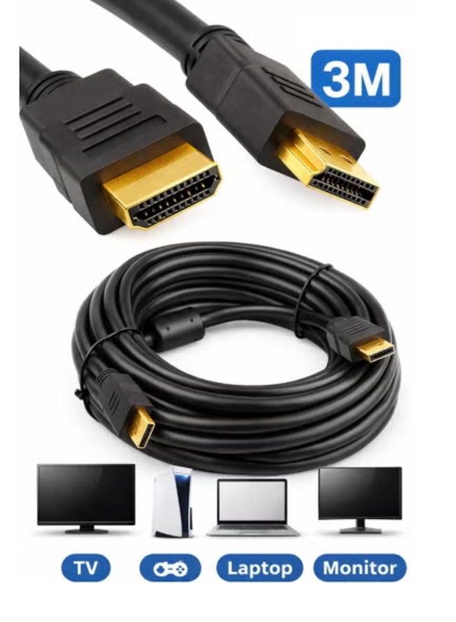 كابل HDMI عالي الجودة بطول 3 أمتار، مثالي لتوصيل الأجهزة الذكية مثل شاشات التلفاز، أجهزة العرض، وأجهزة الألعاب. يدعم دقة 4K الفائقة لنقل صورة وصوت بجودة عالية دون تقطيع. - Image 1