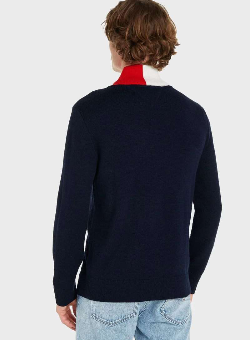 TOMMY JEANS Logo Zip Detail Sweater