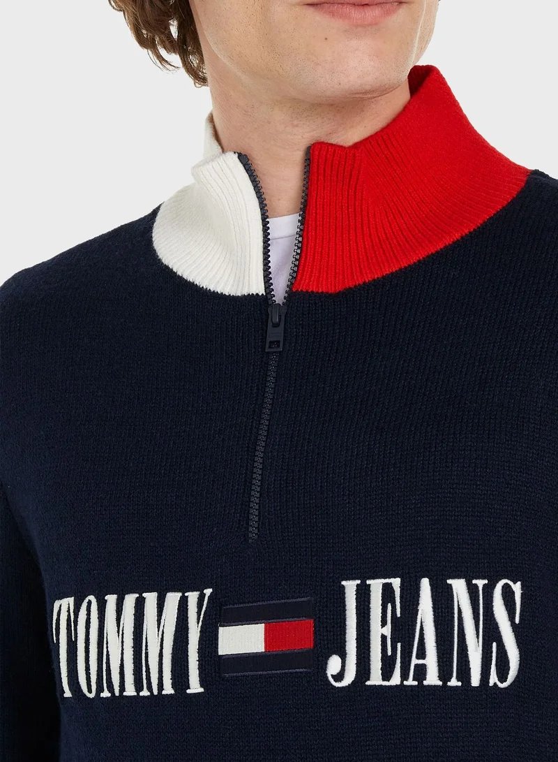 TOMMY JEANS Logo Zip Detail Sweater