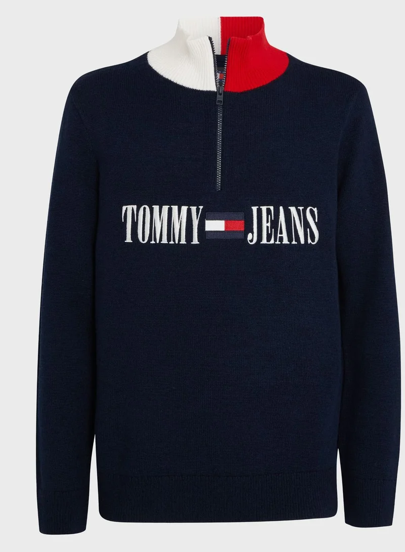TOMMY JEANS Logo Zip Detail Sweater