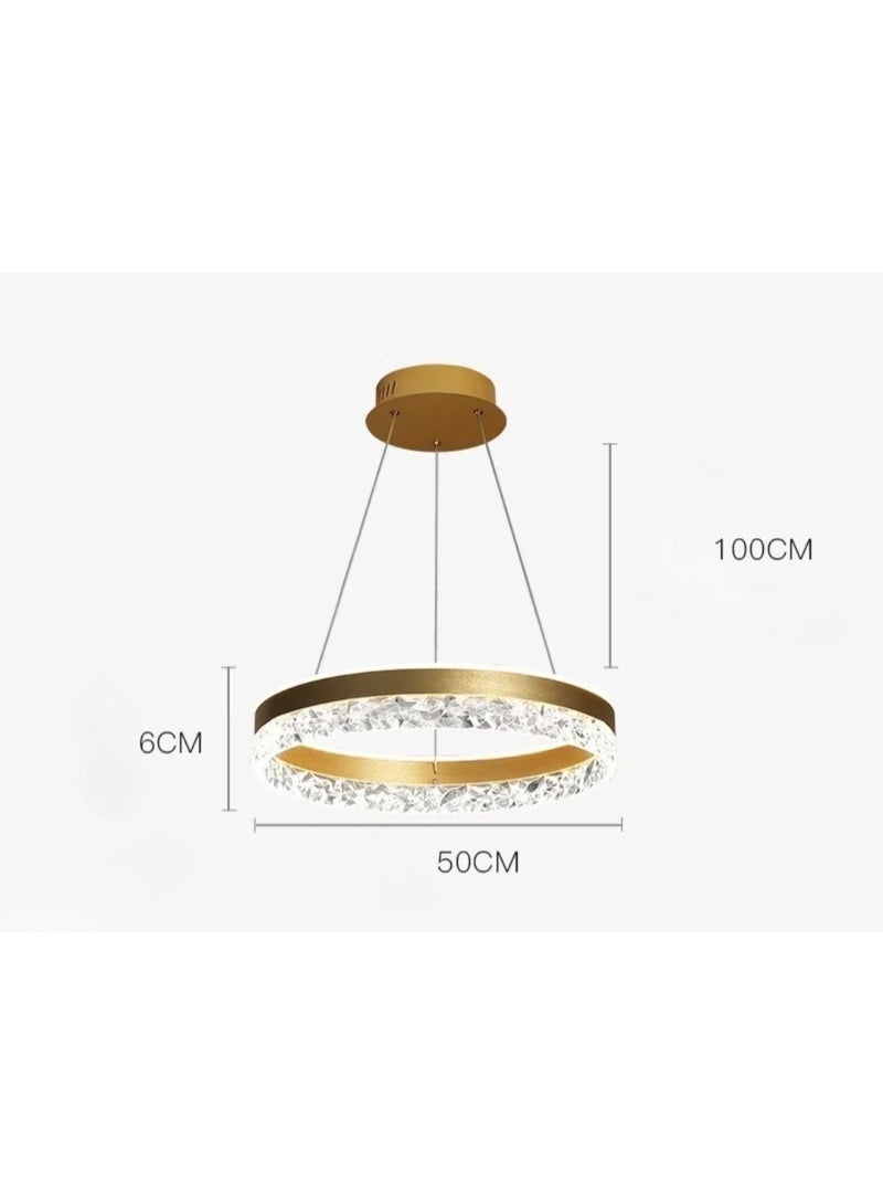 AL THURAYAT Modern and elegant LED chandelier with design. The 50 cm LED chandelier is made of Golden ring with crystal edges that hang from thin wires to give the place magical light, with remote control.(Gold color) - Image 2
