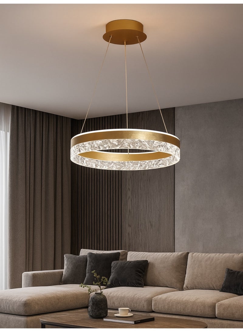 AL THURAYAT Modern and elegant LED chandelier with design. The 50 cm LED chandelier is made of Golden ring with crystal edges that hang from thin wires to give the place magical light, with remote control.(Gold color) - Image 3
