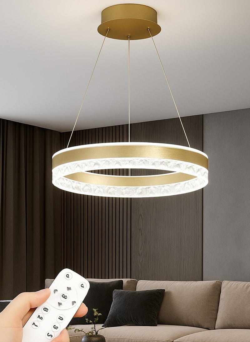 AL THURAYAT Modern and elegant LED chandelier with design. The 50 cm LED chandelier is made of Golden ring with crystal edges that hang from thin wires to give the place magical light, with remote control.(Gold color) - Image 4