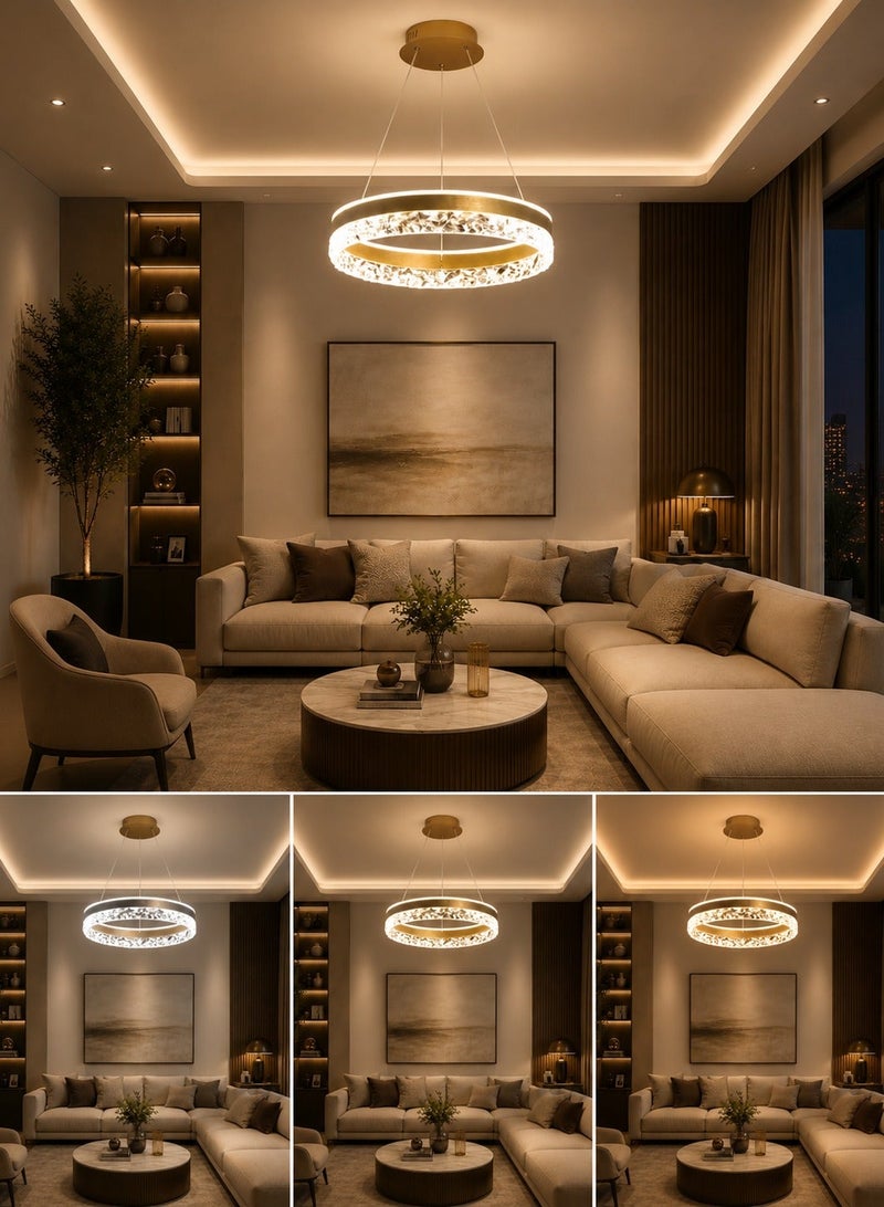 الثريات ثريا سقف LED مودرن 50 سم لون ذهبي مع ريموت تحكم – تصميم كريستال فاخر لغرفة المعيشة والطعام - Image 2