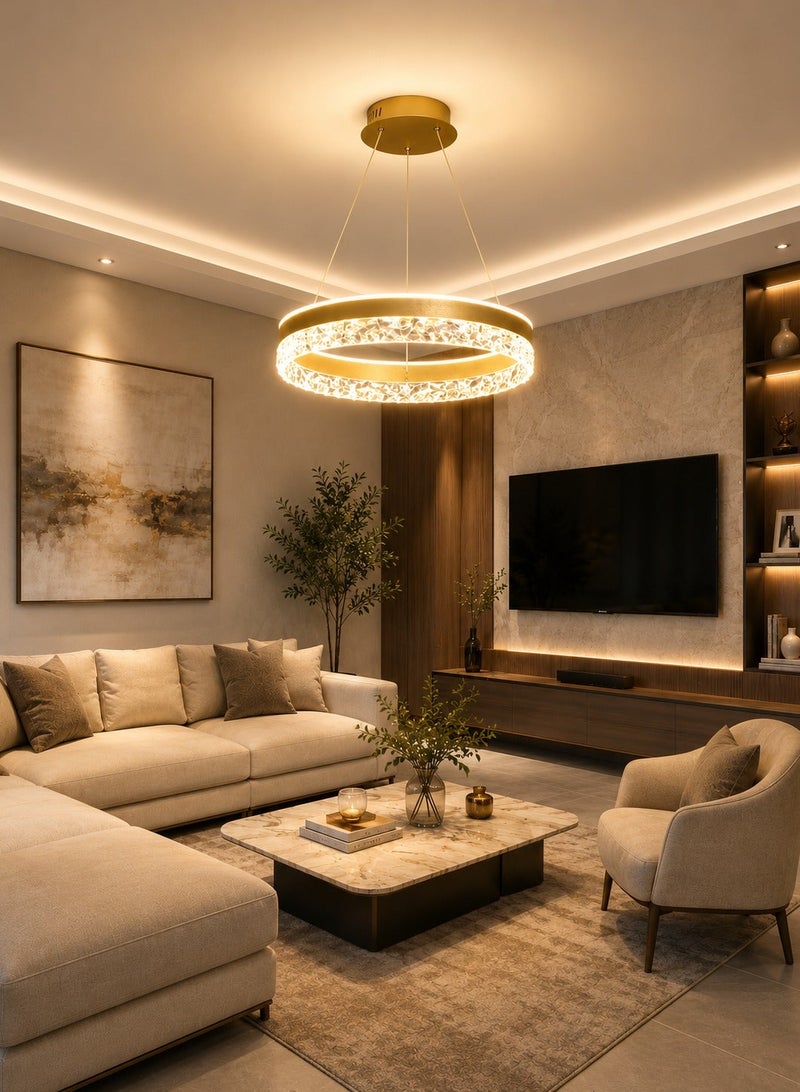 الثريات ثريا سقف LED مودرن 50 سم لون ذهبي مع ريموت تحكم – تصميم كريستال فاخر لغرفة المعيشة والطعام - Image 5