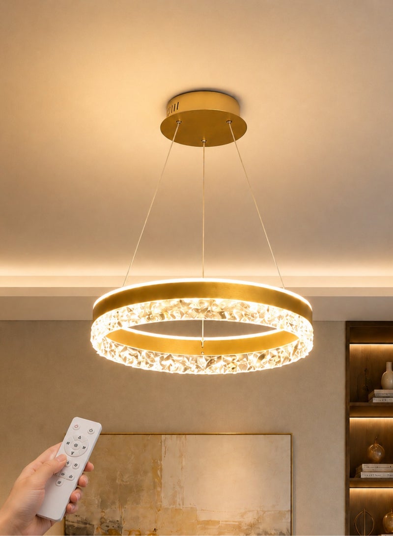 الثريات ثريا سقف LED مودرن 50 سم لون ذهبي مع ريموت تحكم – تصميم كريستال فاخر لغرفة المعيشة والطعام - Image 1