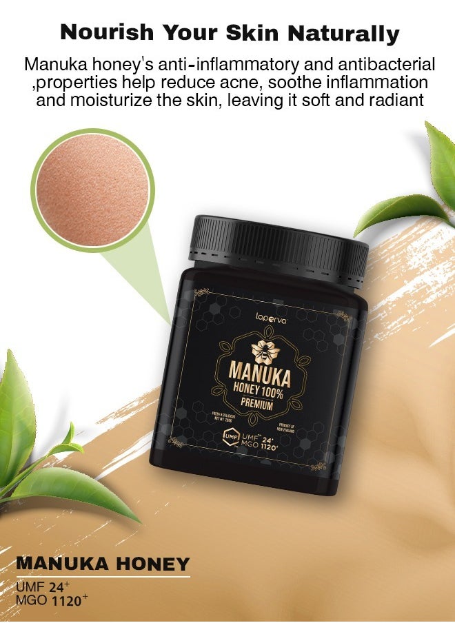 Laperva Premium Manuka Honey 1120+ MGO, 24+ UMF - Immune Support, Soothes Sore Throats, Delicious Flavor - 250g Jar  - Image 5