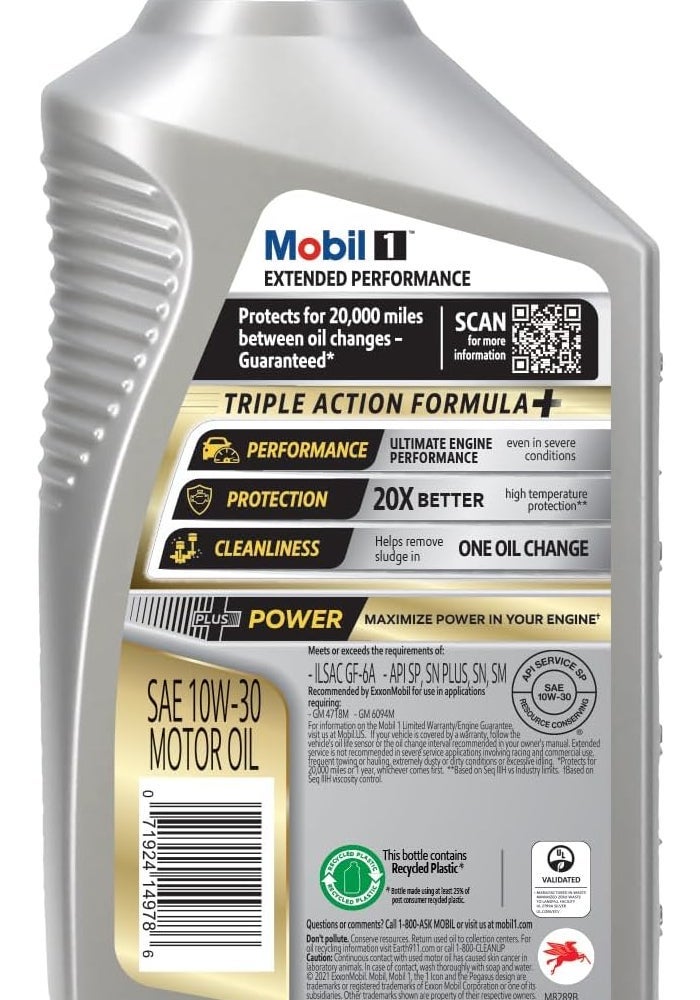 Mobil زيت محرك موبيل 1 للأداء الممتد بالكامل الاصطناعي 10W30 1 كوارت 6 عبوات - Image 4
