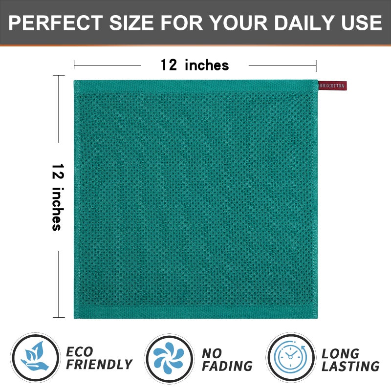 Kitinjoy 100% Cotton Kitchen Dish Cloths  6 Pack Waffle Weave Ultra Soft Absorbent Dish Towels for Drying Dishes Quick Drying Kitchen Towels Dish Rags  12 X 12 Inches  Teal - Image 5