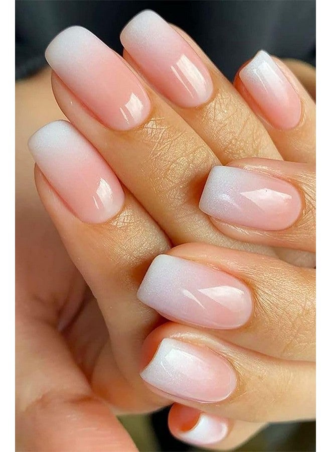 KLOSS BEAUTY French Ombre Short Square Press On Nails Artificial Nails, Reusable Fake Nails, Set Of 22 False Nails Universally Sized Nail Extensions For Women, Longlasting Fake Nails With Glue - Image 2