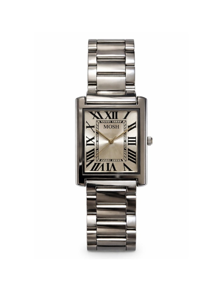 MOSH Luxury Stainless Steel Quartz Watch – Classic Rectangle Roman Dial Wrist Watch for Men & Women with Elegant Metal Strap - Image 1