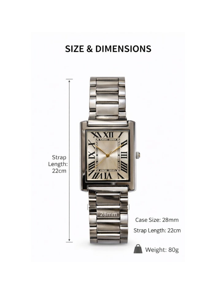 MOSH Luxury Stainless Steel Quartz Watch – Classic Rectangle Roman Dial Wrist Watch for Men & Women with Elegant Metal Strap - Image 4