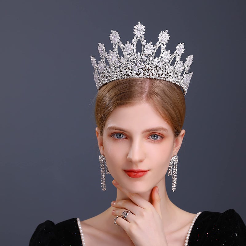 Aoligrace Silver Tall Wedding Tiaras for Women Luxury Cubic Zirconia Quinceanera Crowns for Women CZ Pageant Birthday Bridal Hair Accessories - Image 2
